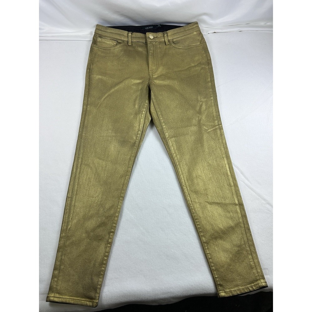 Lauren Ralph Lauren Metallic Olive Skinny Jeans - Picture 12 of 12